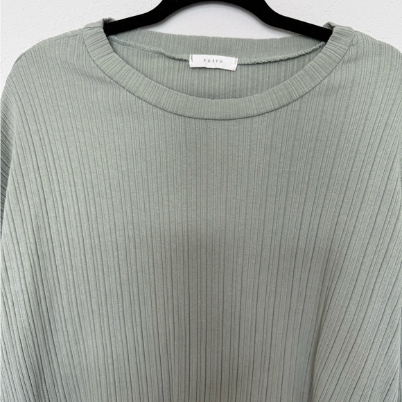 Anthropologie Entro Ribbed Knit Blouse in Soft Green - Picture 2 of 6